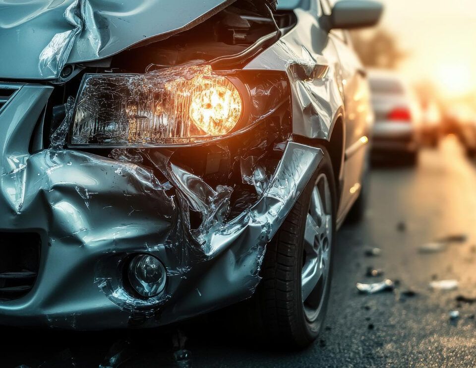 Mașină lovită după un accident rutier.